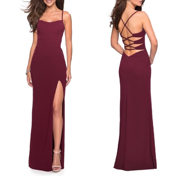 La Femme Dresses & Skirts - NWT La Femme Cross Back Jersey Maxi Gown